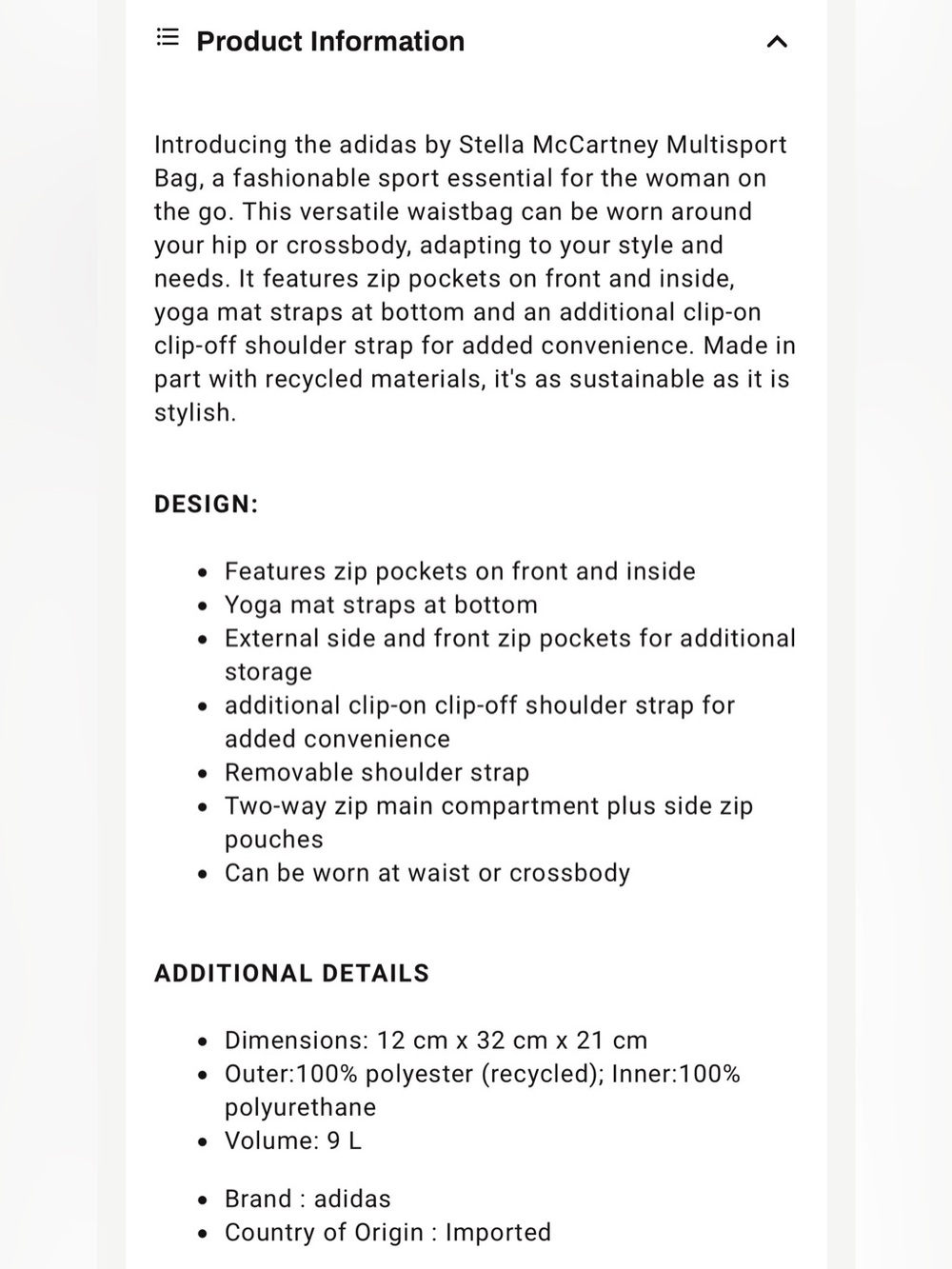 Adidas by Stella McCartney Cream Waist Pack/Crossbody - Picture 7 of 7